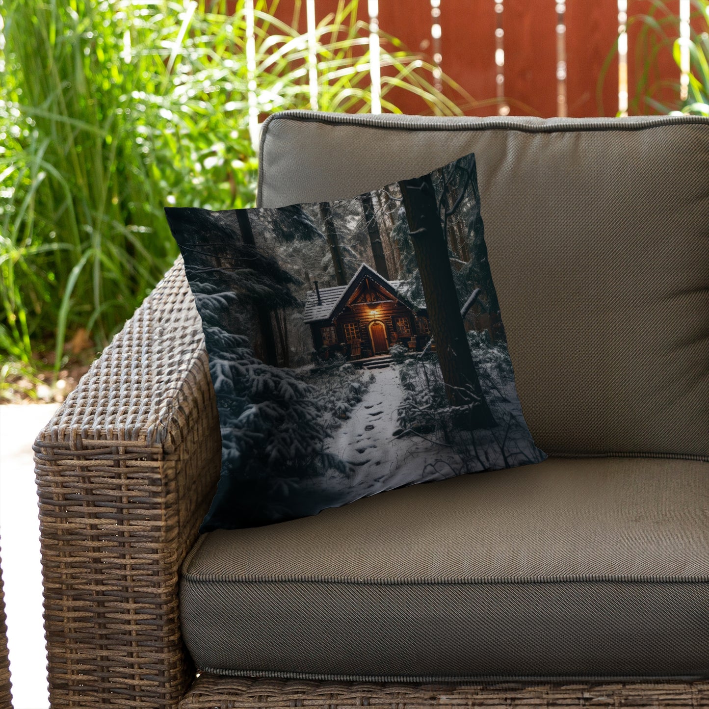 The lone cabin - White poly twill throw pillow insert | Home Decor