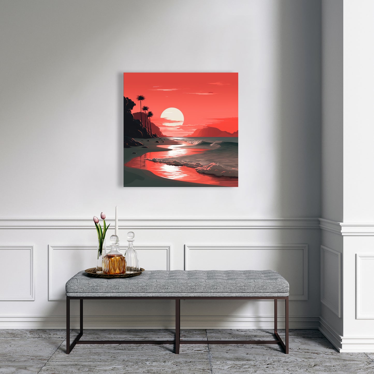 Blood Sun - Gray Canvas Art for Modern Home Decor