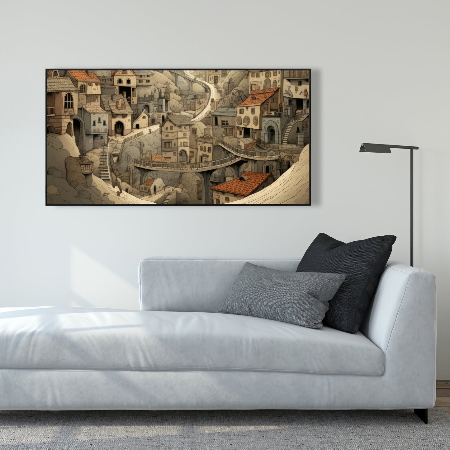 Intricate Town Hall - Orange Framed Canvas Home Decor