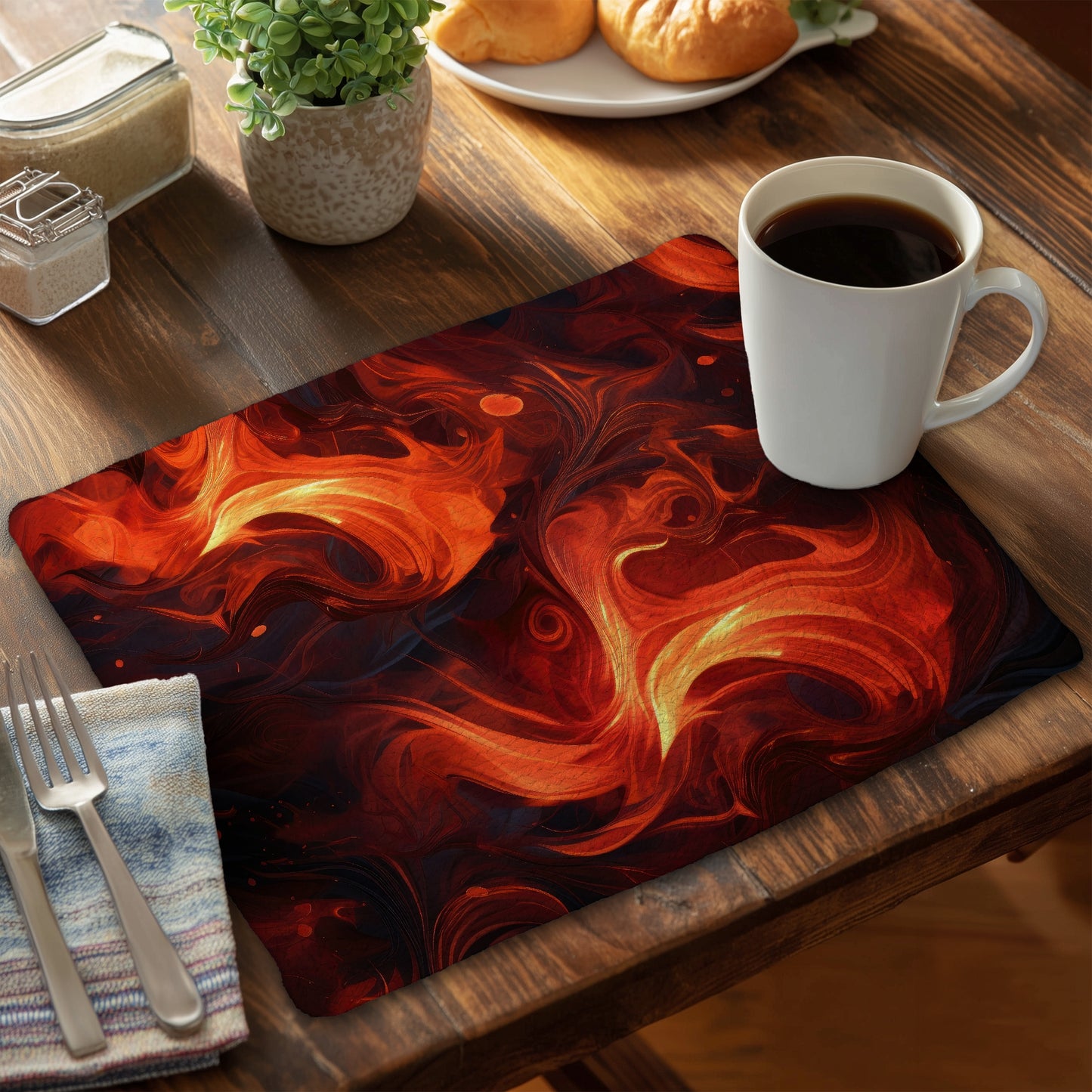 Fires of Heck - Red Braided Polyester Placemat for Home Decor