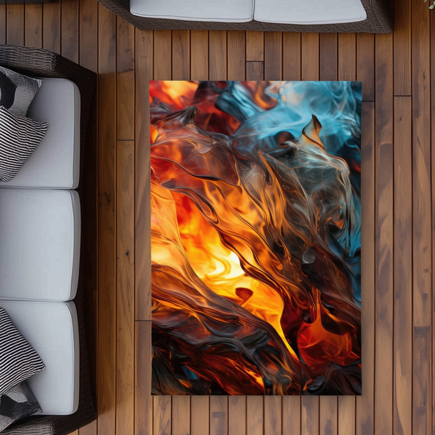 Crystallized Fire - Blue Outdoor Area Rug for Home Decor