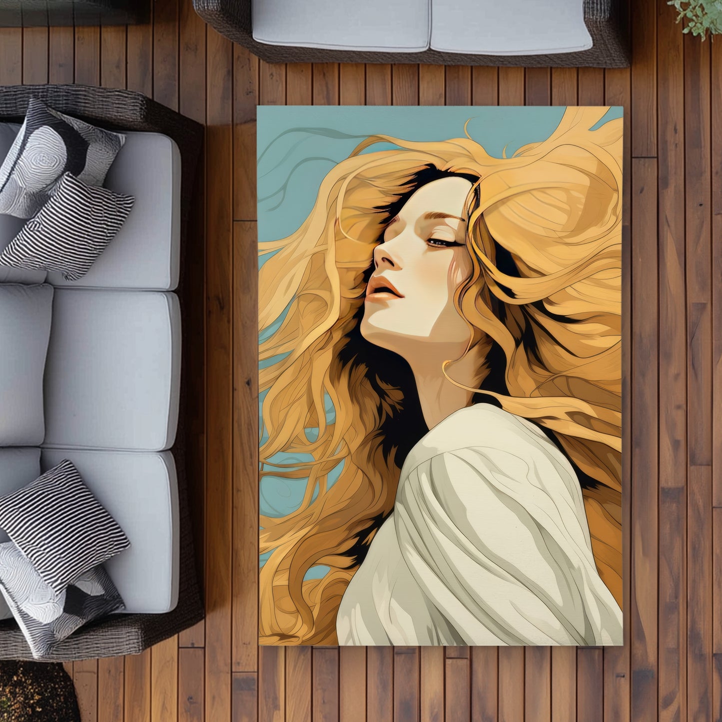 Flowing Hair Blue Outdoor Area Rug | Stylish Home Decor
