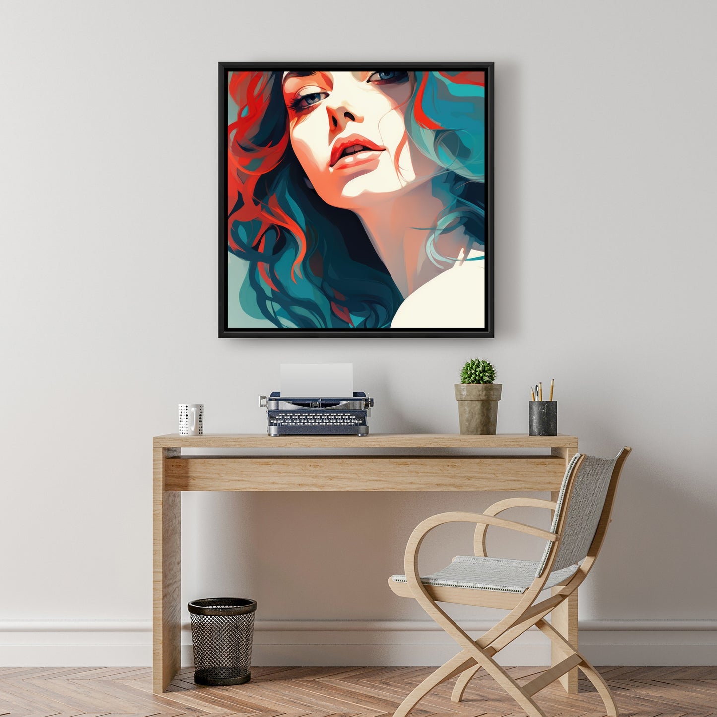 Dangerous Lips - Turquoise Framed Canvas Home Decor Art
