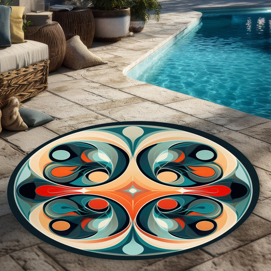 Tapis d'extérieur rond orange « Ouvrir votre esprit » de 1,5 m | Décoration d'intérieur