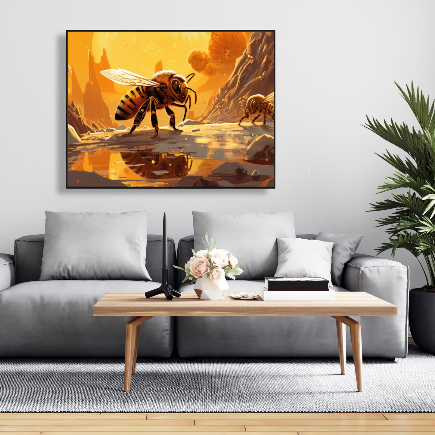 Bee world - Framed Canvas - Print on demand