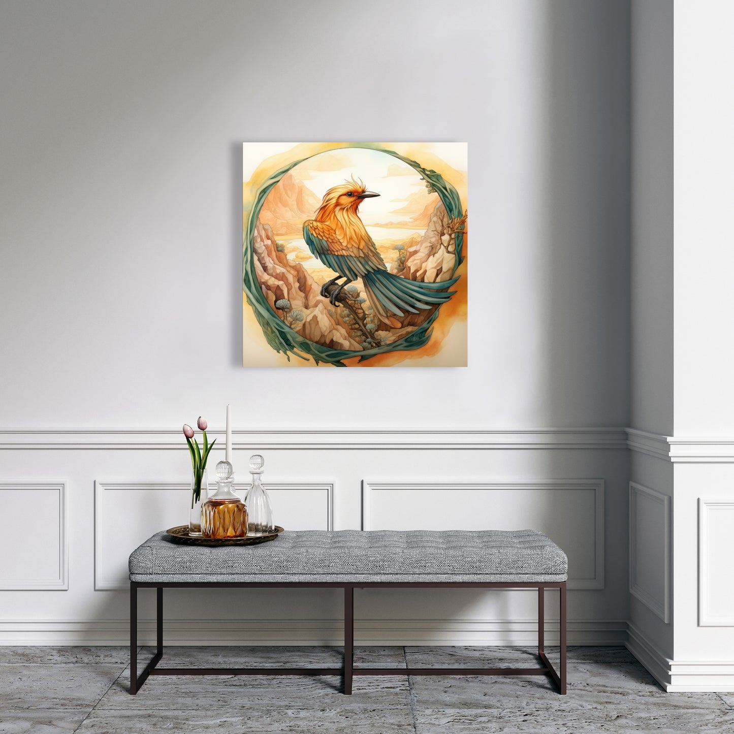 Perched bird - 32"x32" Canvas