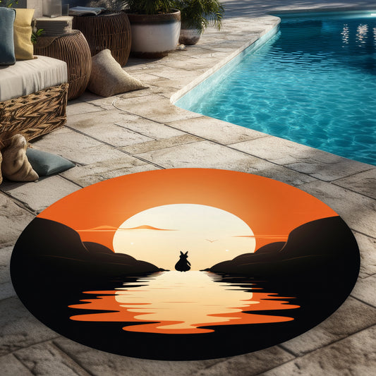 Running away White 5' Round Outdoor Area Rug for Home Decor