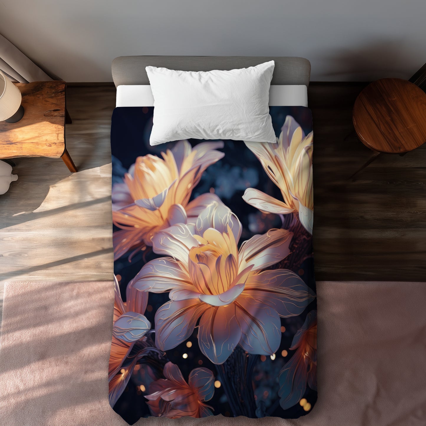 Pixie flowers Black Duvet Cover - Elegant Home Decor