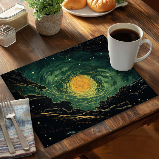 Turmoil in Space - Black Polyester Placemat for Home Decor