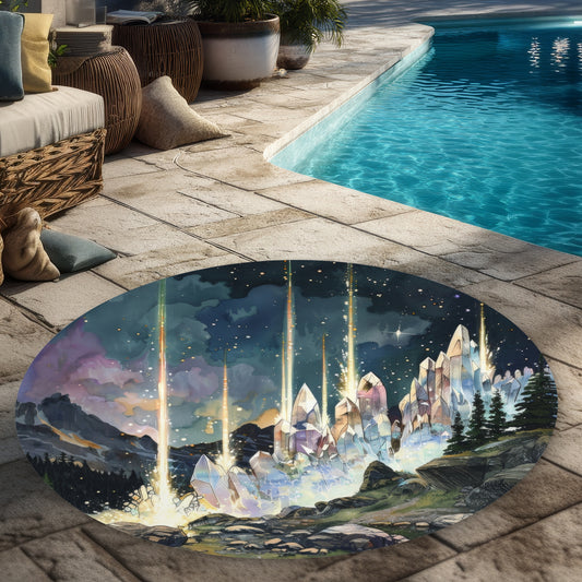 Tapis d'extérieur rond Magical Beams | Accent de décoration intérieure