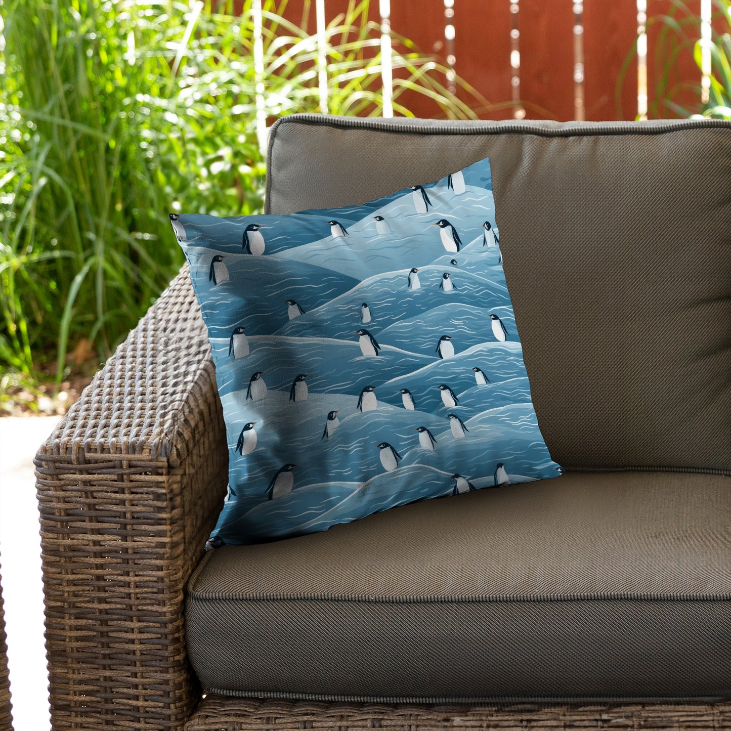 Penguins Wandering Turquoise Poly Twill Throw Pillow | Home Decor
