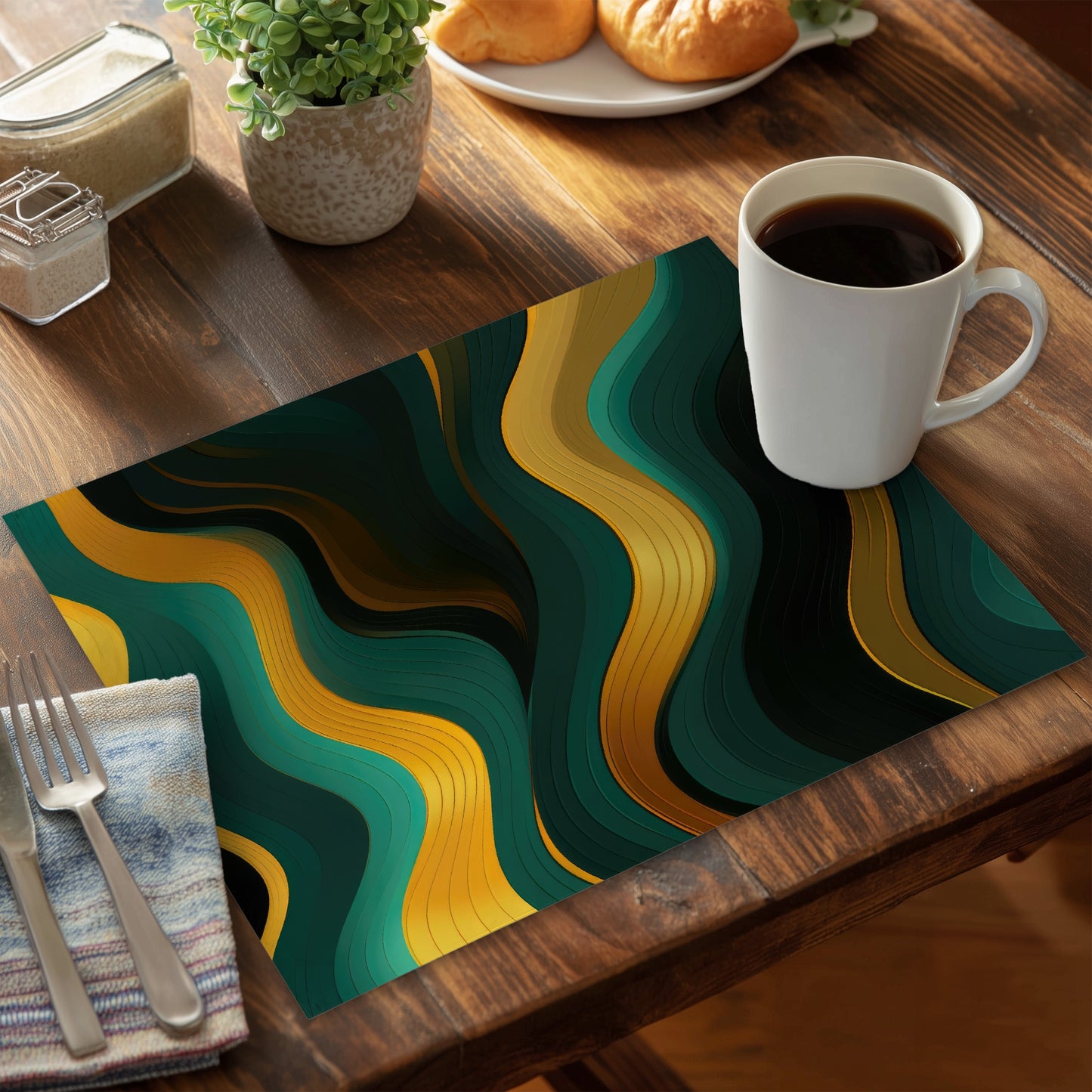 Golden Harmony Yellow Polyester Placemat for Home Decor