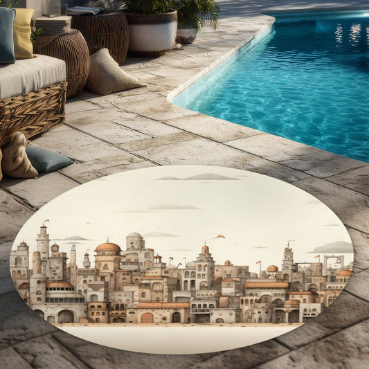 The old town - White round outdoor area rug for home decor