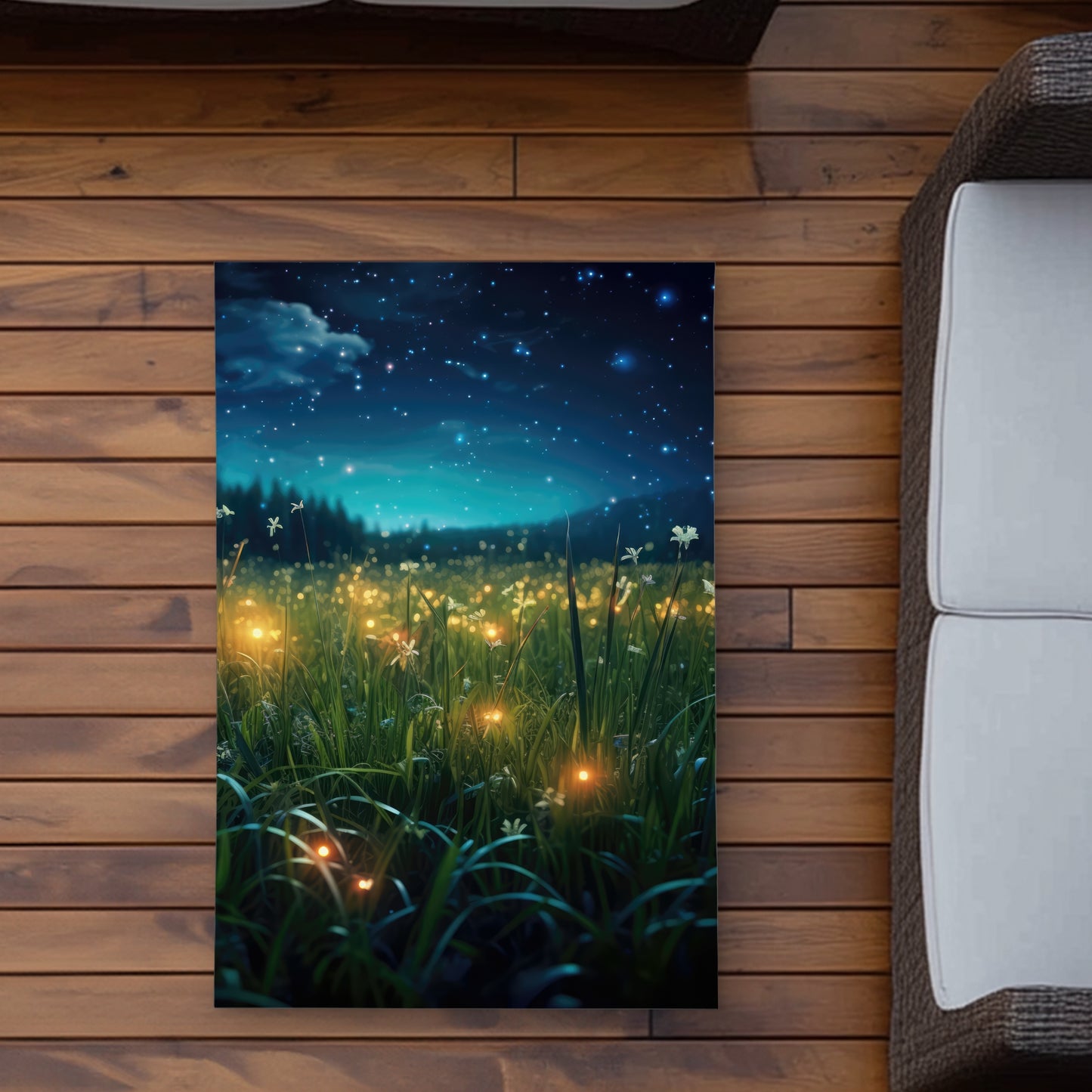 Fireflies at Night Blue Outdoor Area Rug for Home Decor