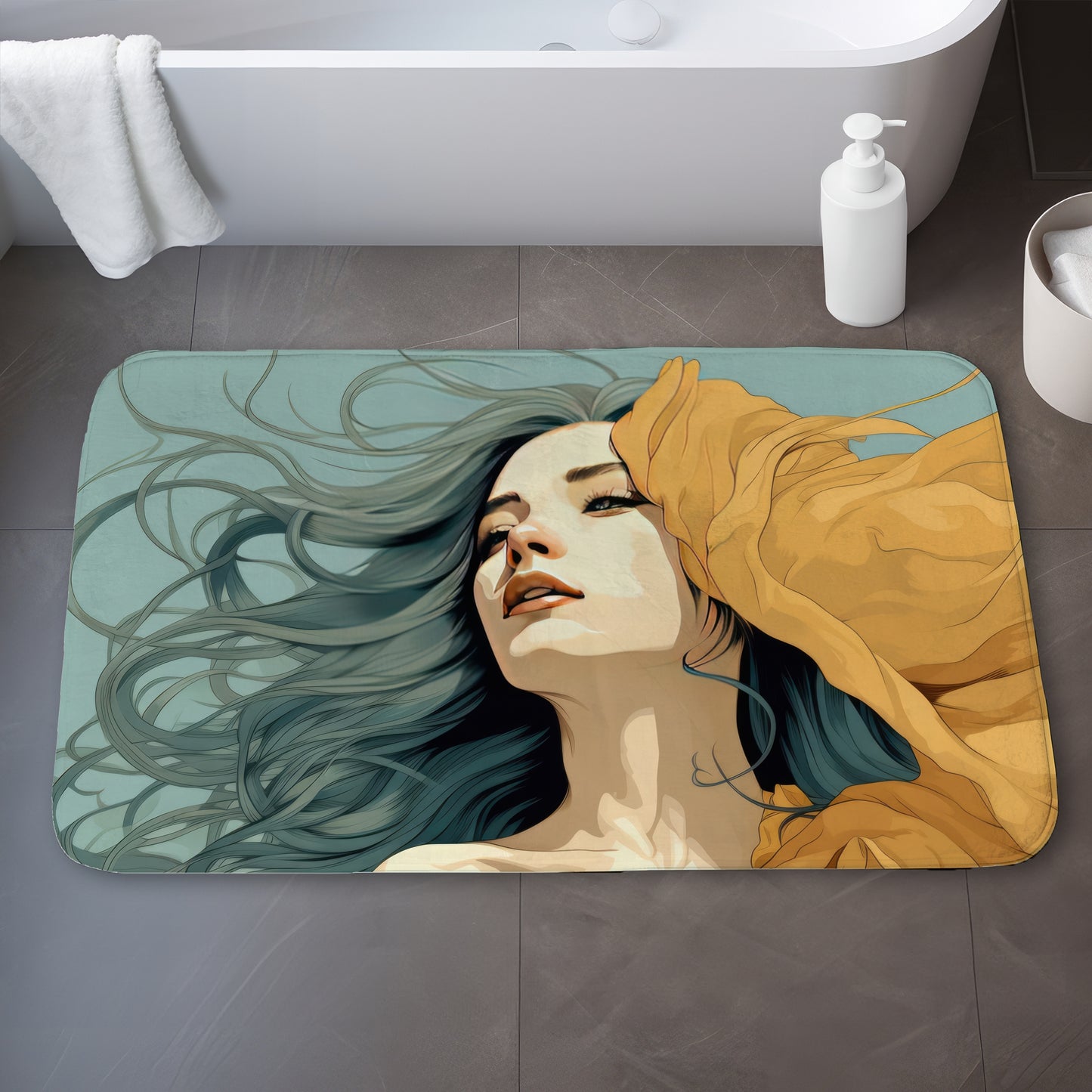 Sensual Flow Beige Bath Mat - Elegant Home Decor Accent