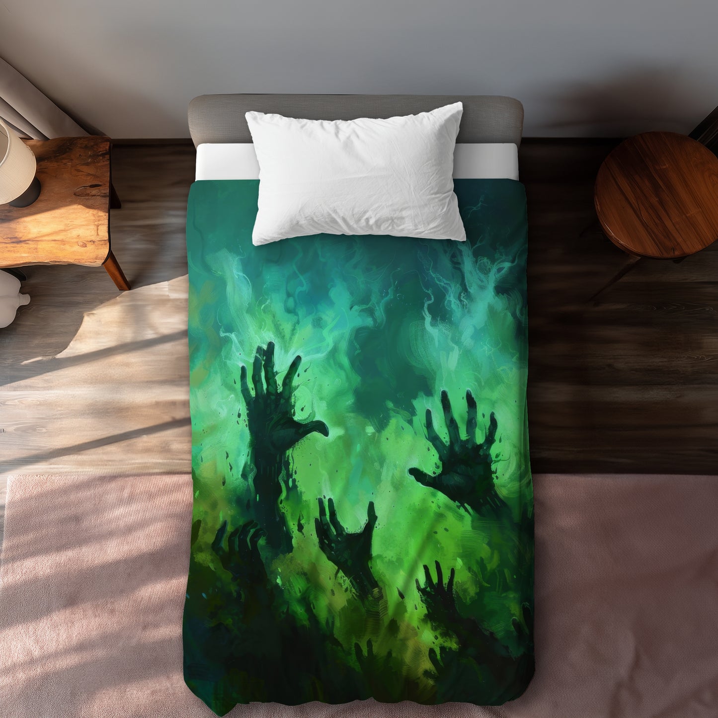 Hands of Despair Green Duvet Cover | Chic Home Decor