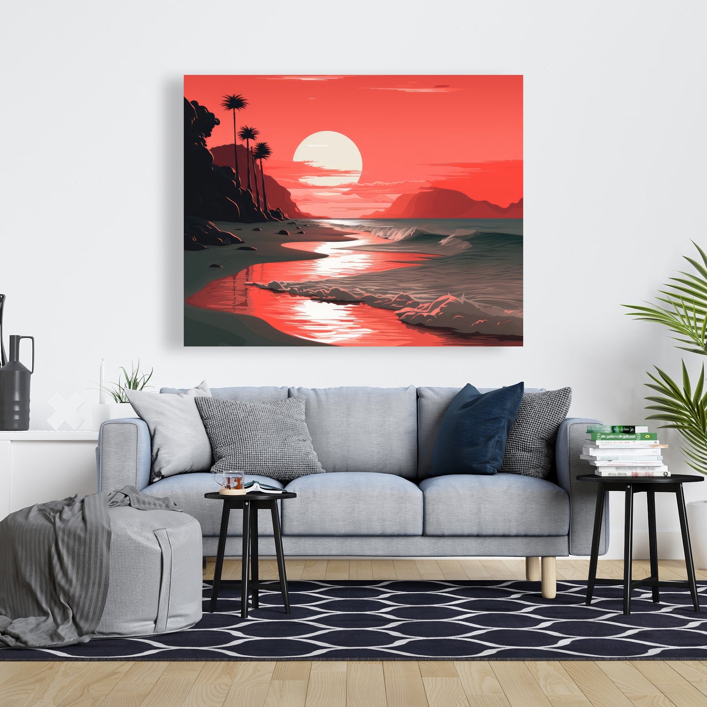 Blood Sun - Gray Canvas Art for Modern Home Decor
