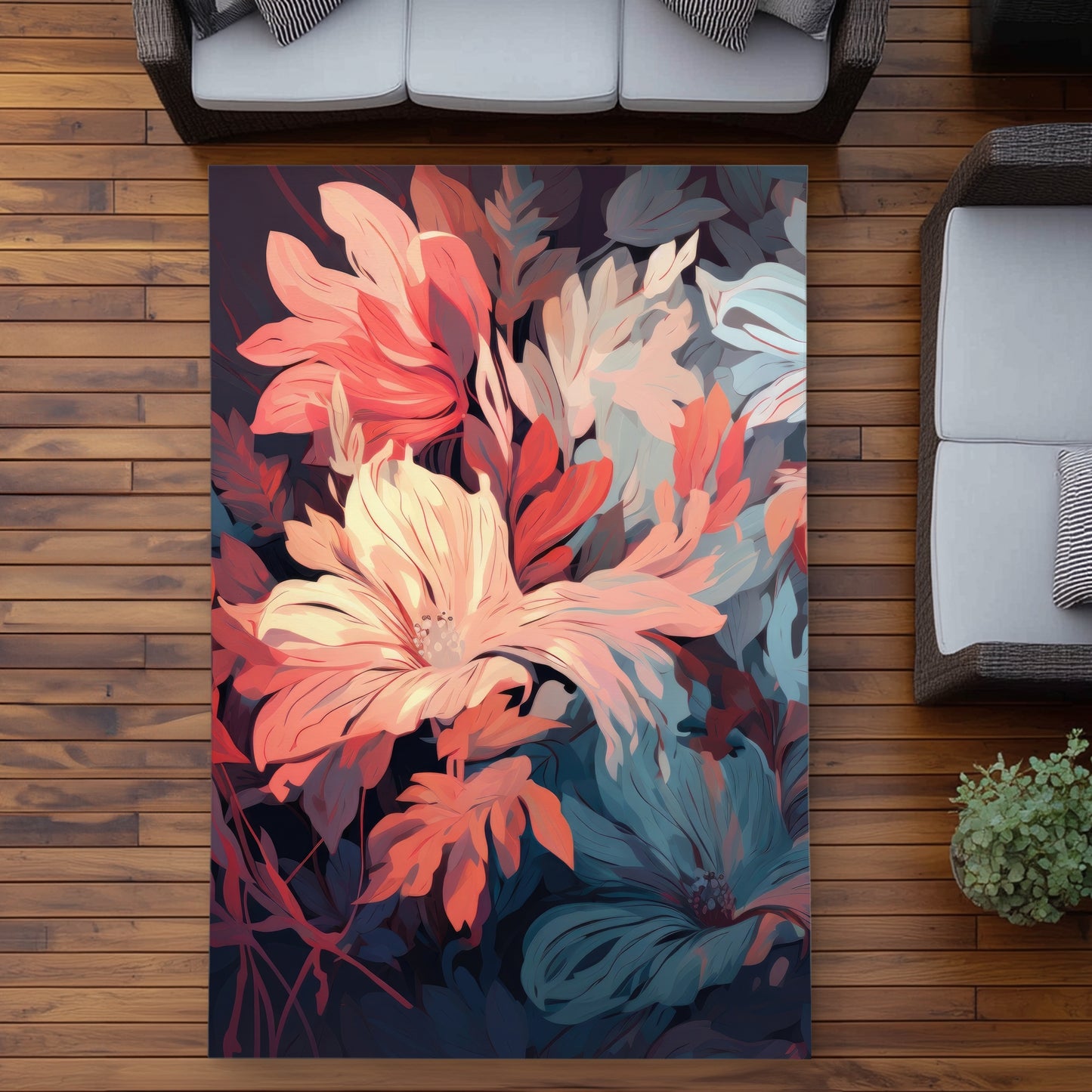 Silent charm - Turquoise Outdoor Area Rug for Home Decor