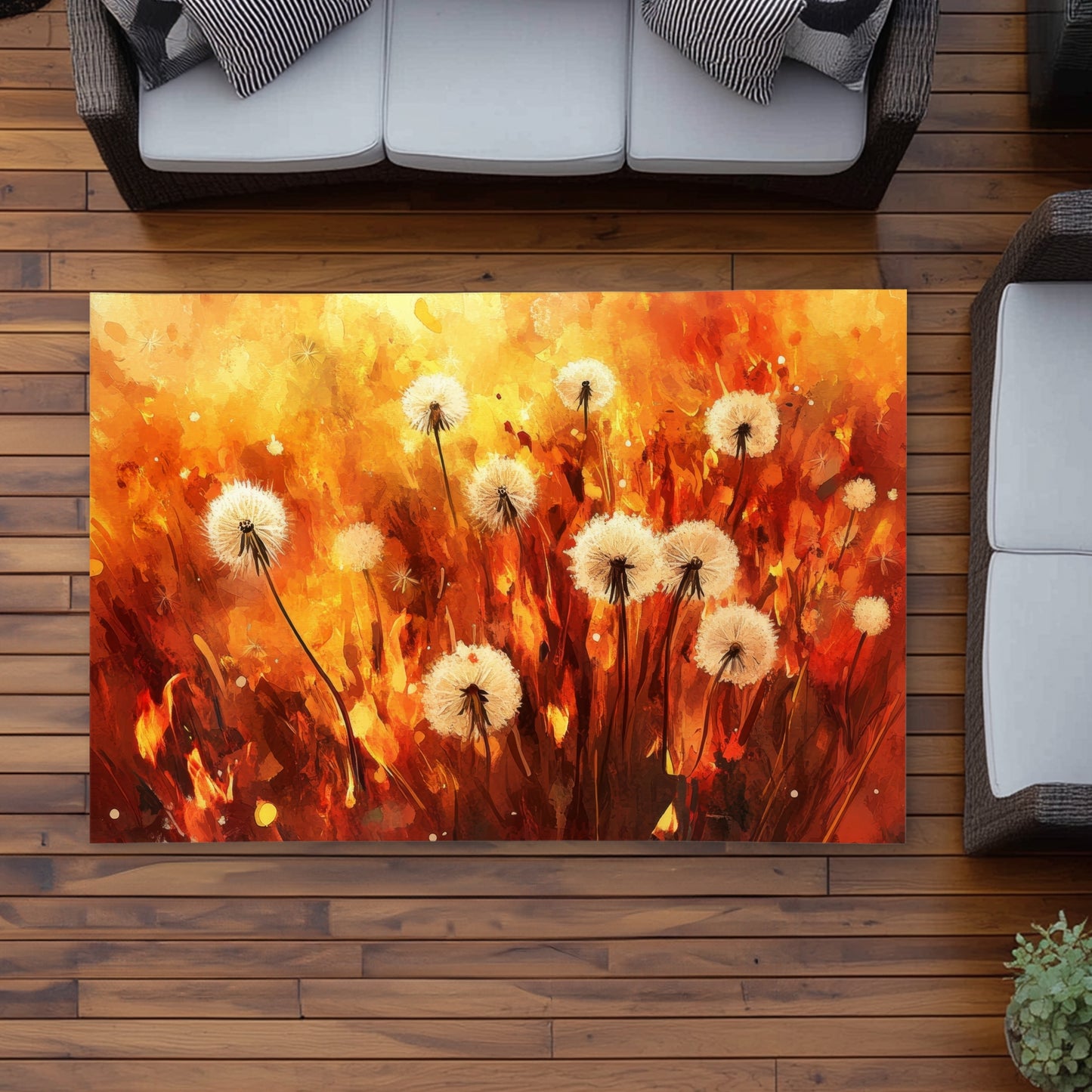 Dandelion Fire Yellow Outdoor Area Rug for Home Decor