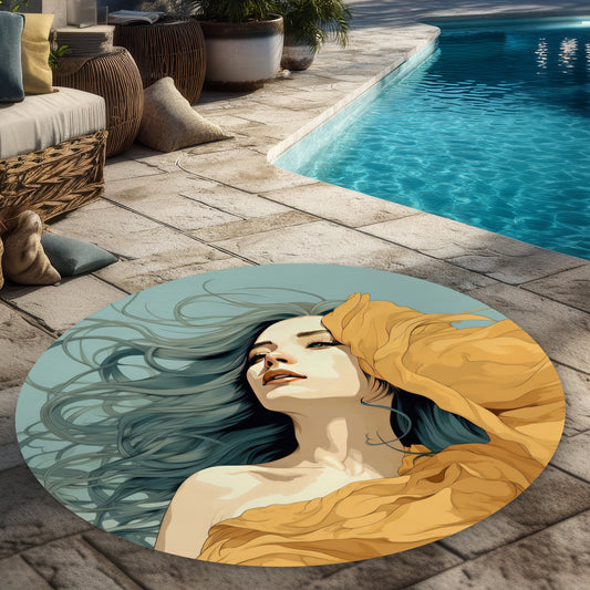 Sensual Flow Gray Round Outdoor Area Rug for Home Decor