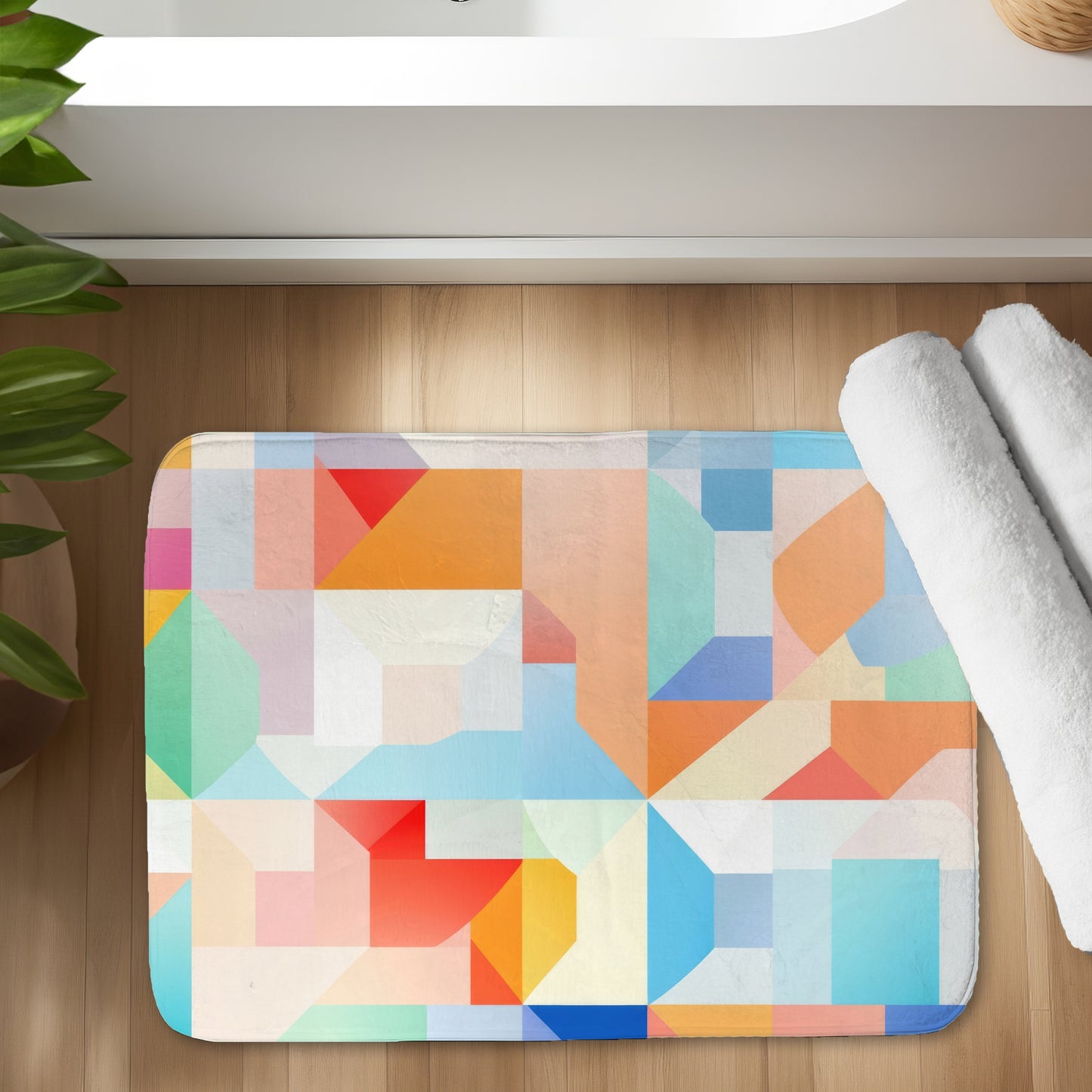 Geometric Cadence Orange Bath Mat | Stylish Home Decor