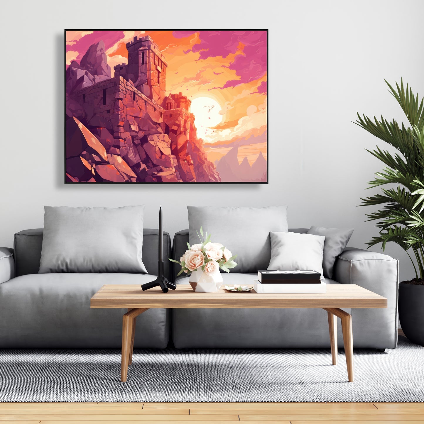 The setting rampart - Framed Canvas - Print on demand