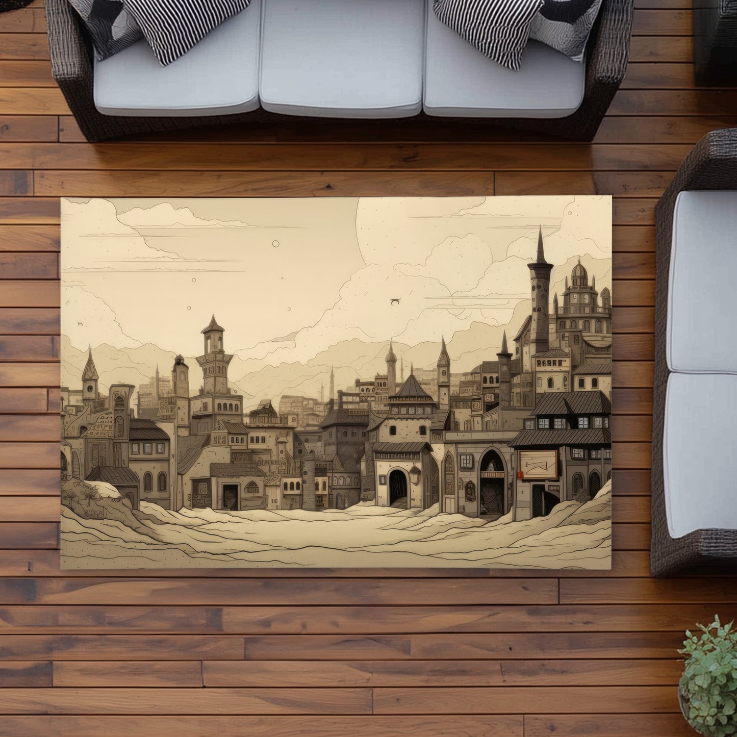 Desert Town Beige Outdoor Area Rug - Stylish Home Decor