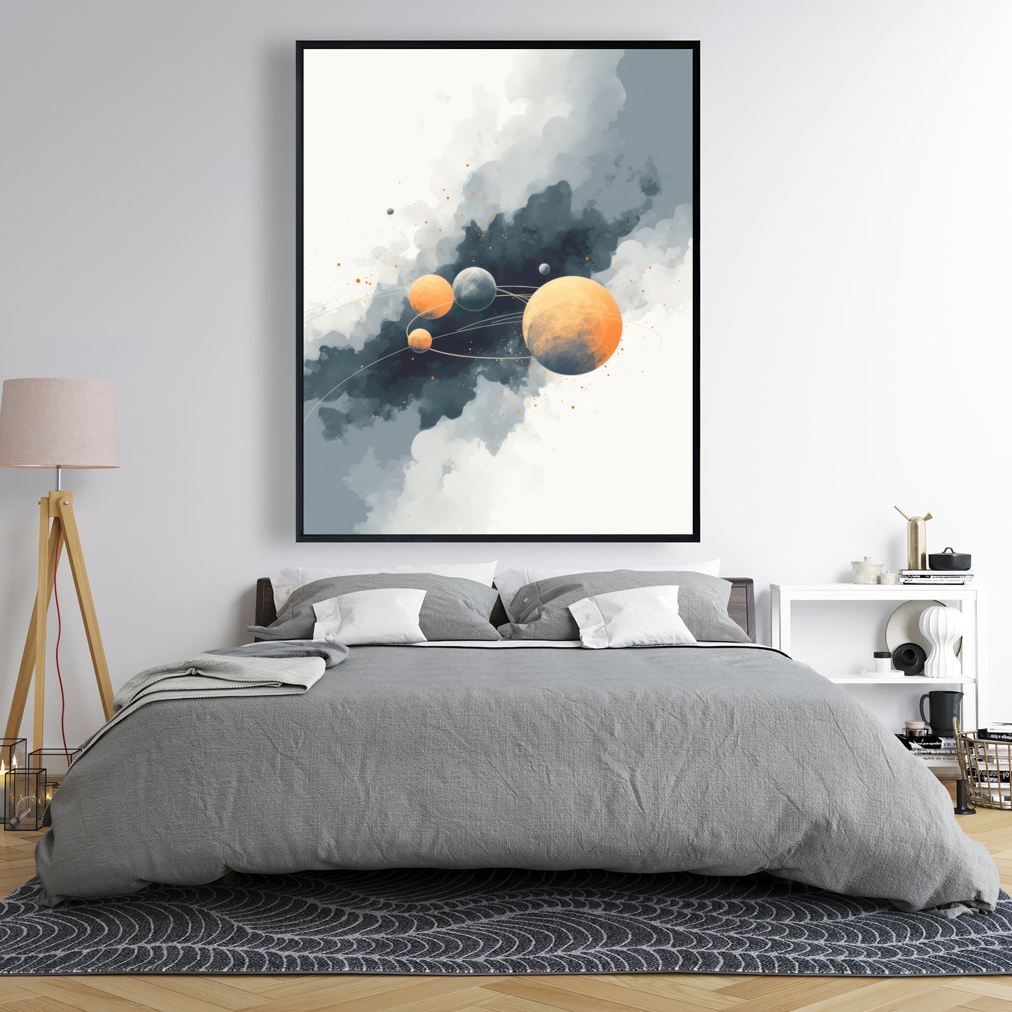 Circle of Planets - Orange Framed Canvas for Home Decor