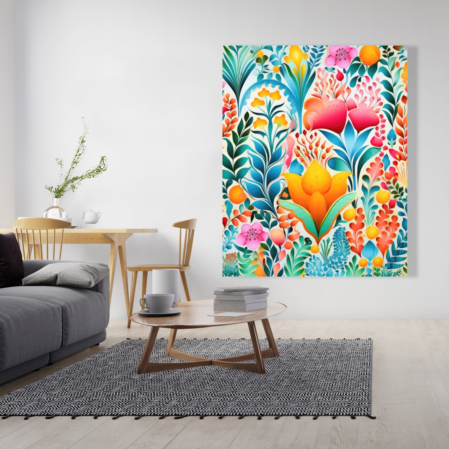 Flowing Flowers - Green Canvas for Elegant Home Decor