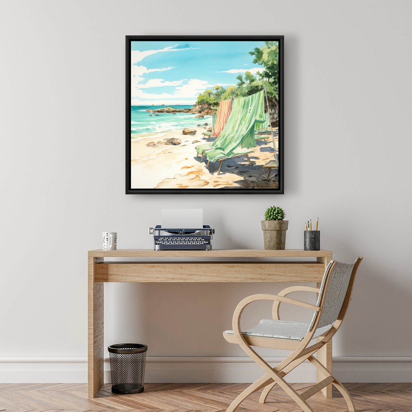 Beach Calm - Beige Framed Canvas for Elegant Home Decor