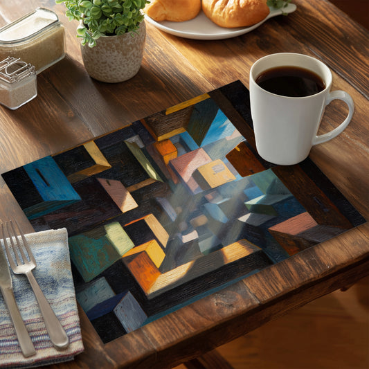 Boxed up Blue Polyester Placemats for Stylish Home Decor