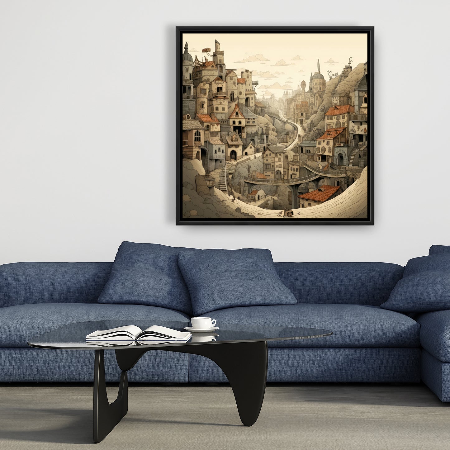 Intricate Town Hall - Orange Framed Canvas Home Decor