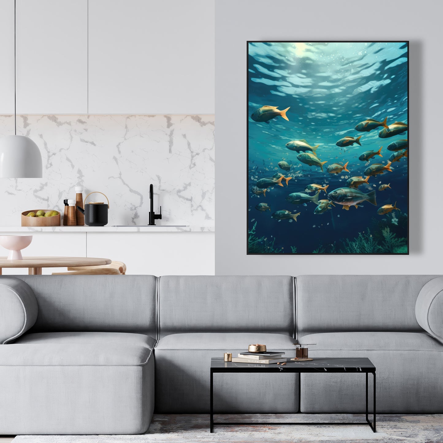 Shallow Swim - Green Framed Canvas for Home Decor | Art Print