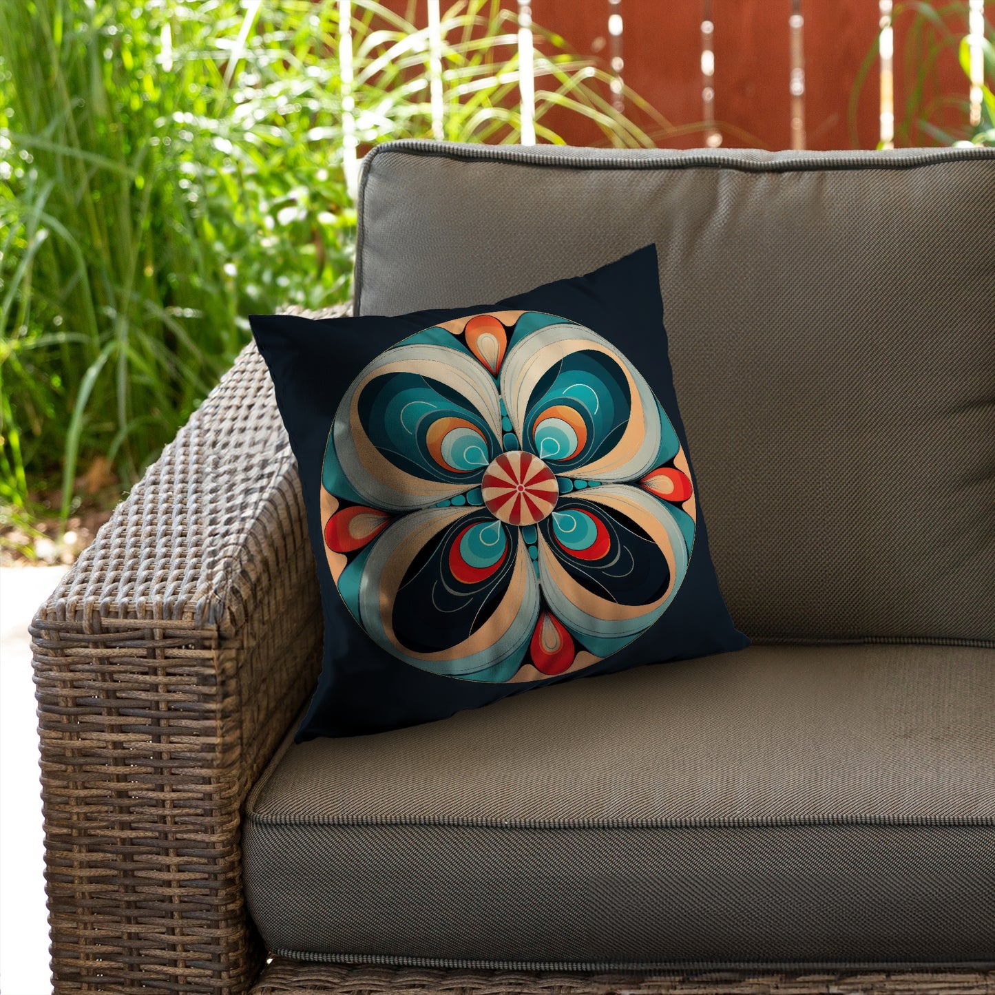 Concentric Turquoise Poly Twill Throw Pillow - Home Decor Insert