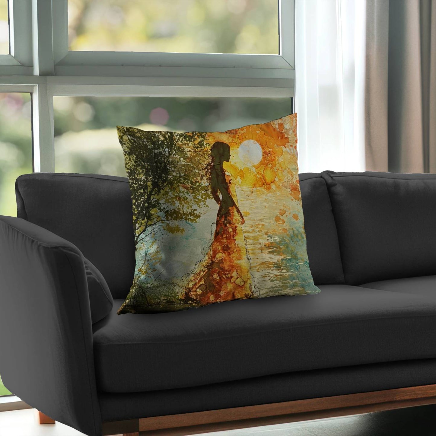 Peaceful Sun Green Poly Twill Throw Pillow | Home Decor Insert