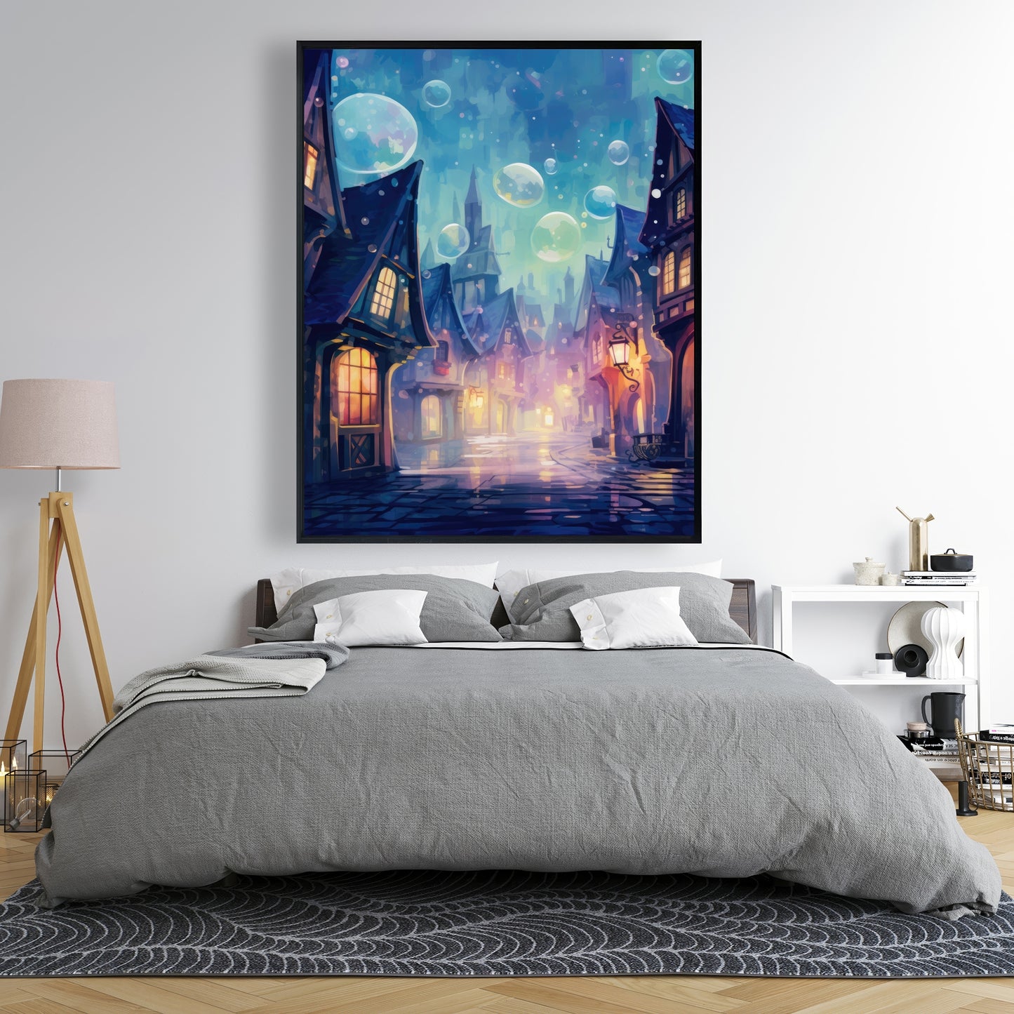 Bubble ville - Purple Framed Canvas for Home Decor