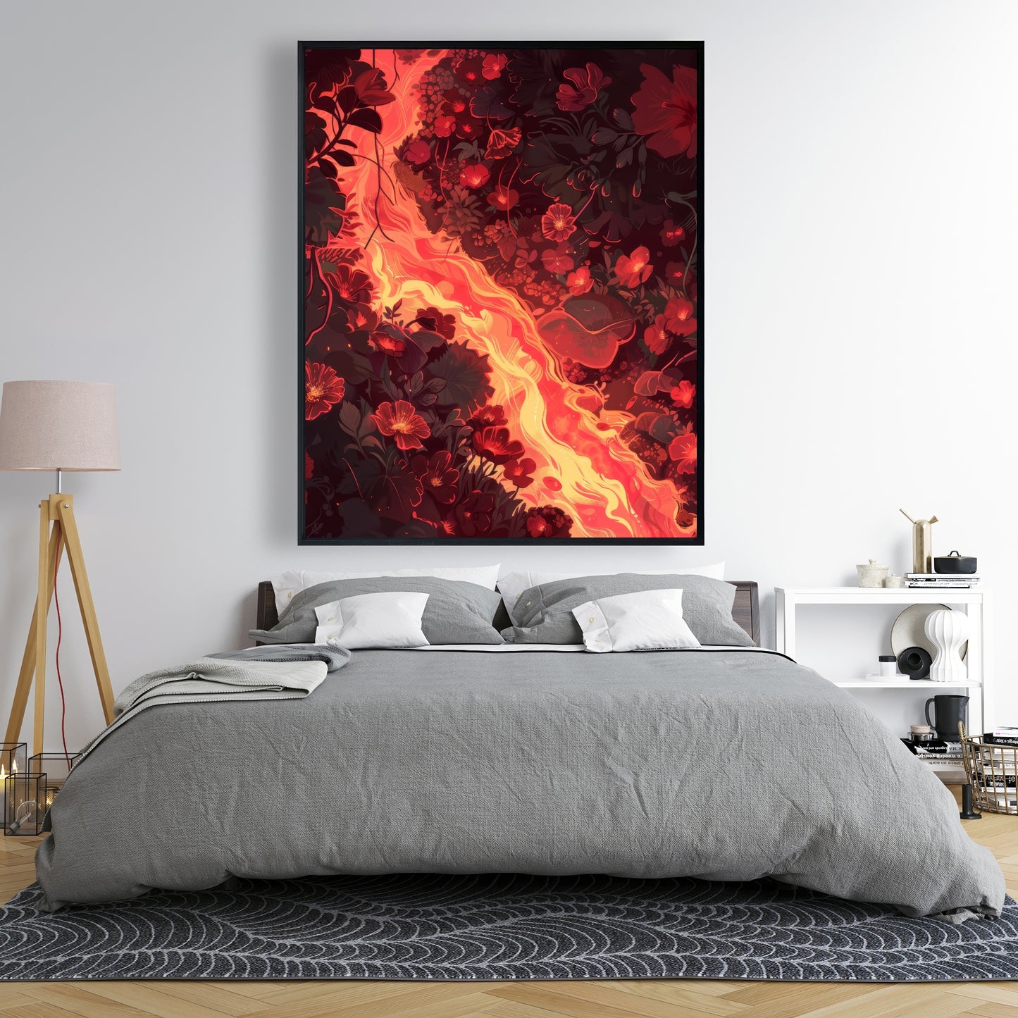 Seering Flowerbed - Red Framed Canvas Home Decor Art
