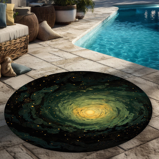 Swirling gases Black Round Outdoor Area Rug for Home Decor
