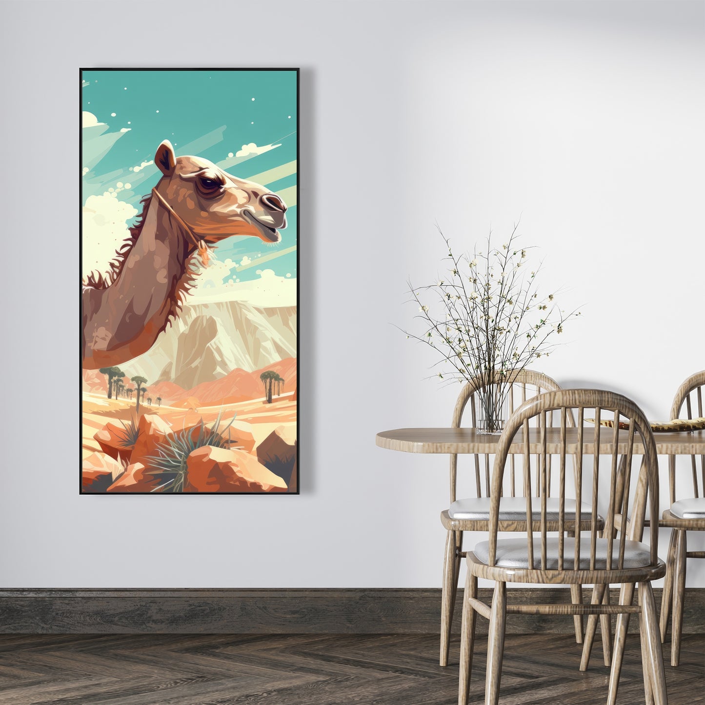 Two camels - Framed Canvas - Print on demand