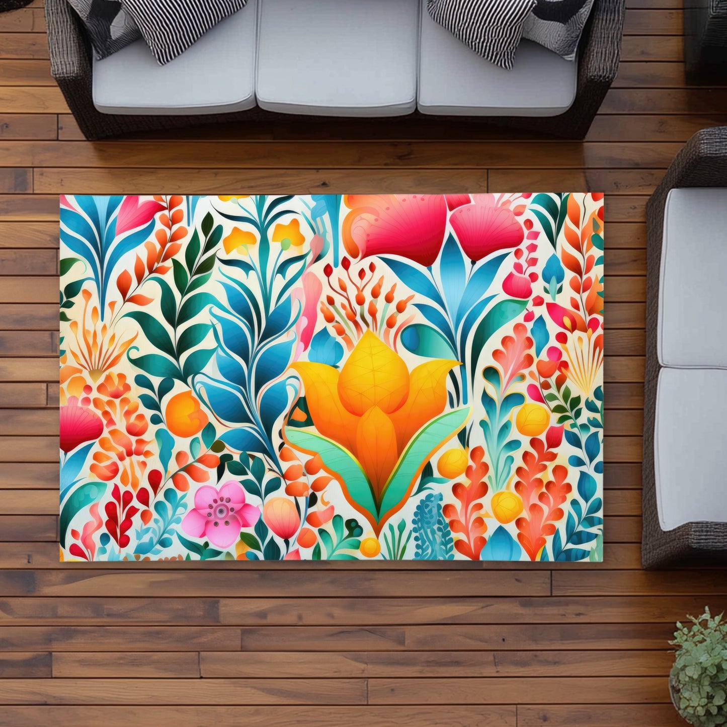 Flowing Flowers Outdoor Area Rug - Orange Home Decor Accent