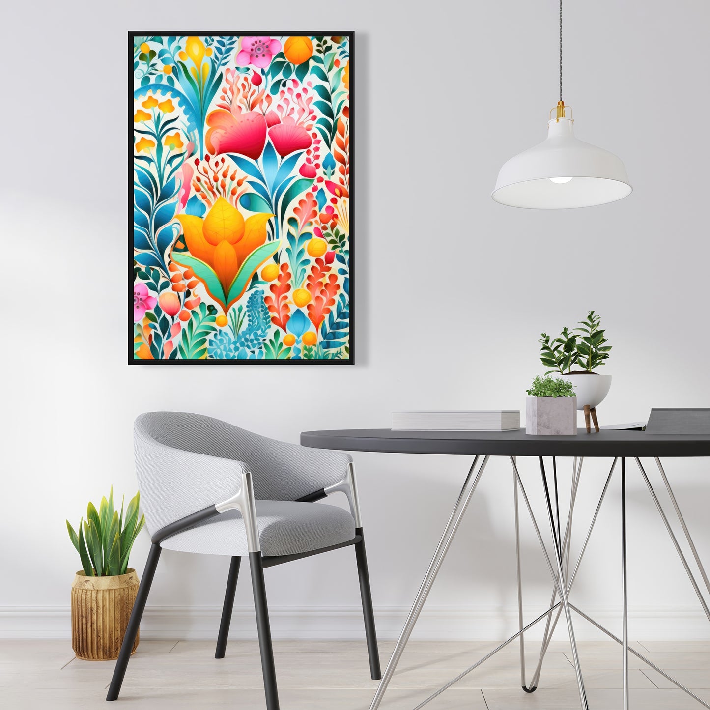 Flowing Flowers - Orange Framed Canvas for Home Decor