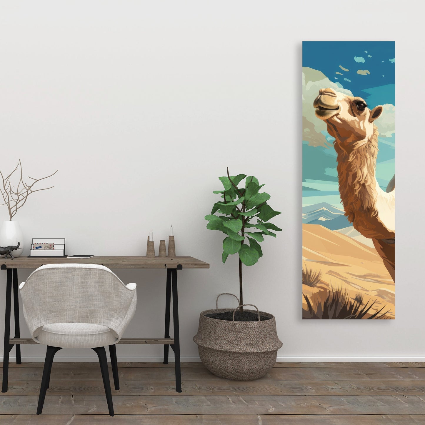 Camels Looking Up - Blue Canvas Art for Home Decor
