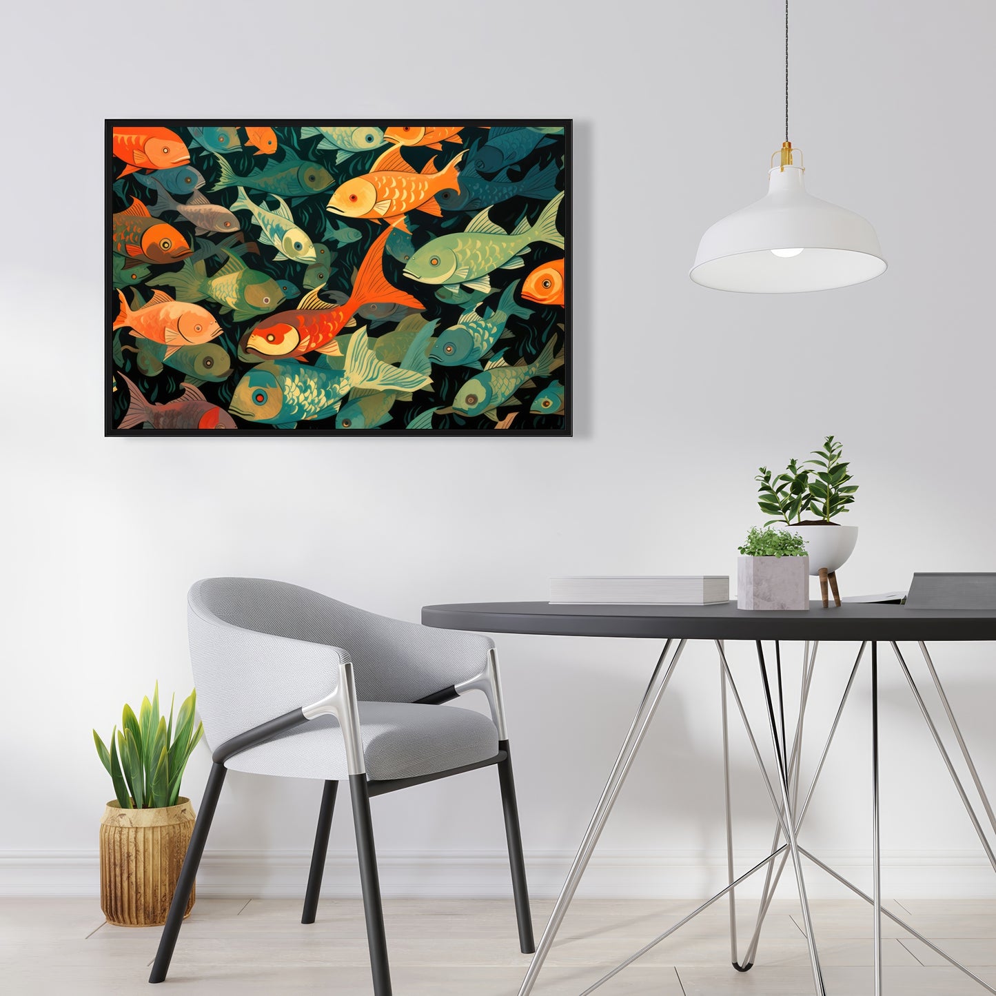 Simple fishes - 36"x36" Framed canvas
