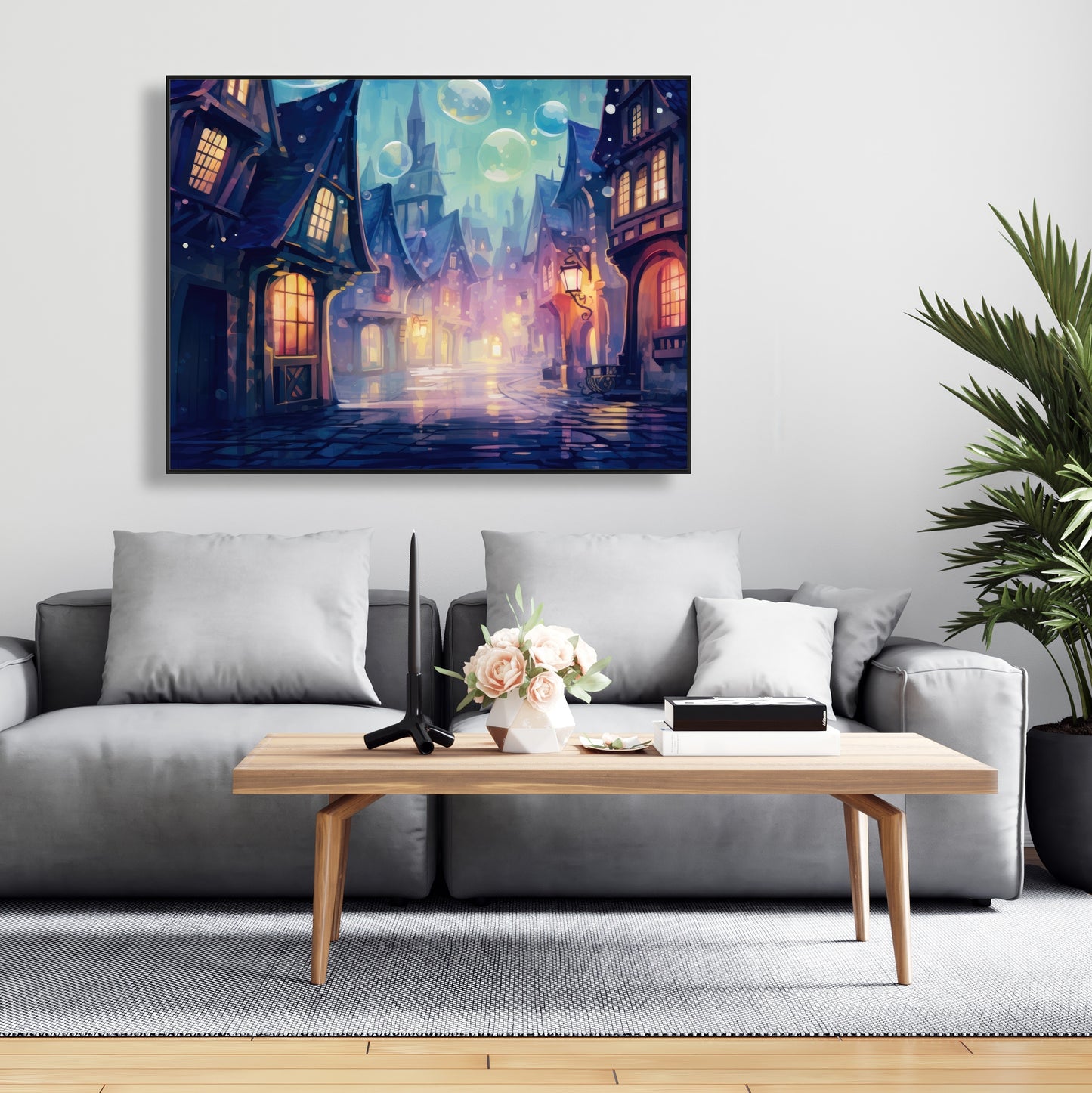 Bubble ville - Purple Framed Canvas for Home Decor