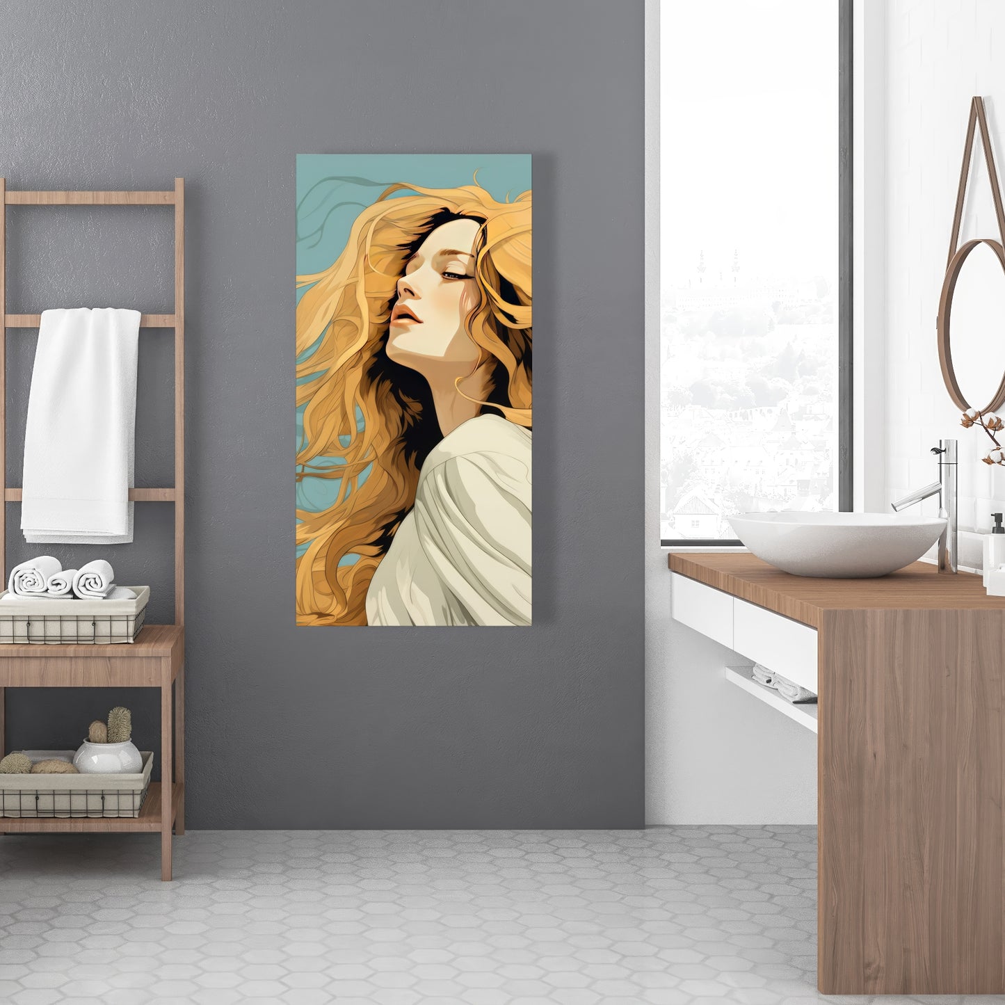 Flowing Hair - Turquoise Canvas Wall Art for Home Decor