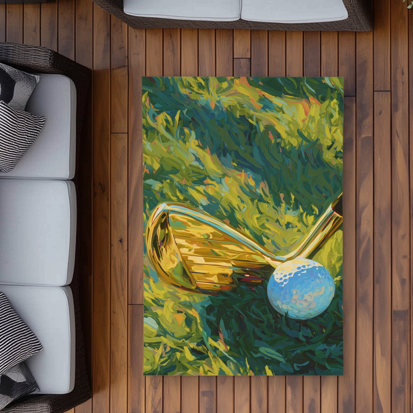 Golden Club | Man Cave Abstract Outdoor Area Rug for Home Decor