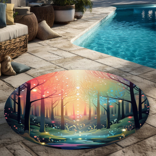 Tapis d'extérieur rond bleu forêt magique de 1,5 m pour la décoration intérieure