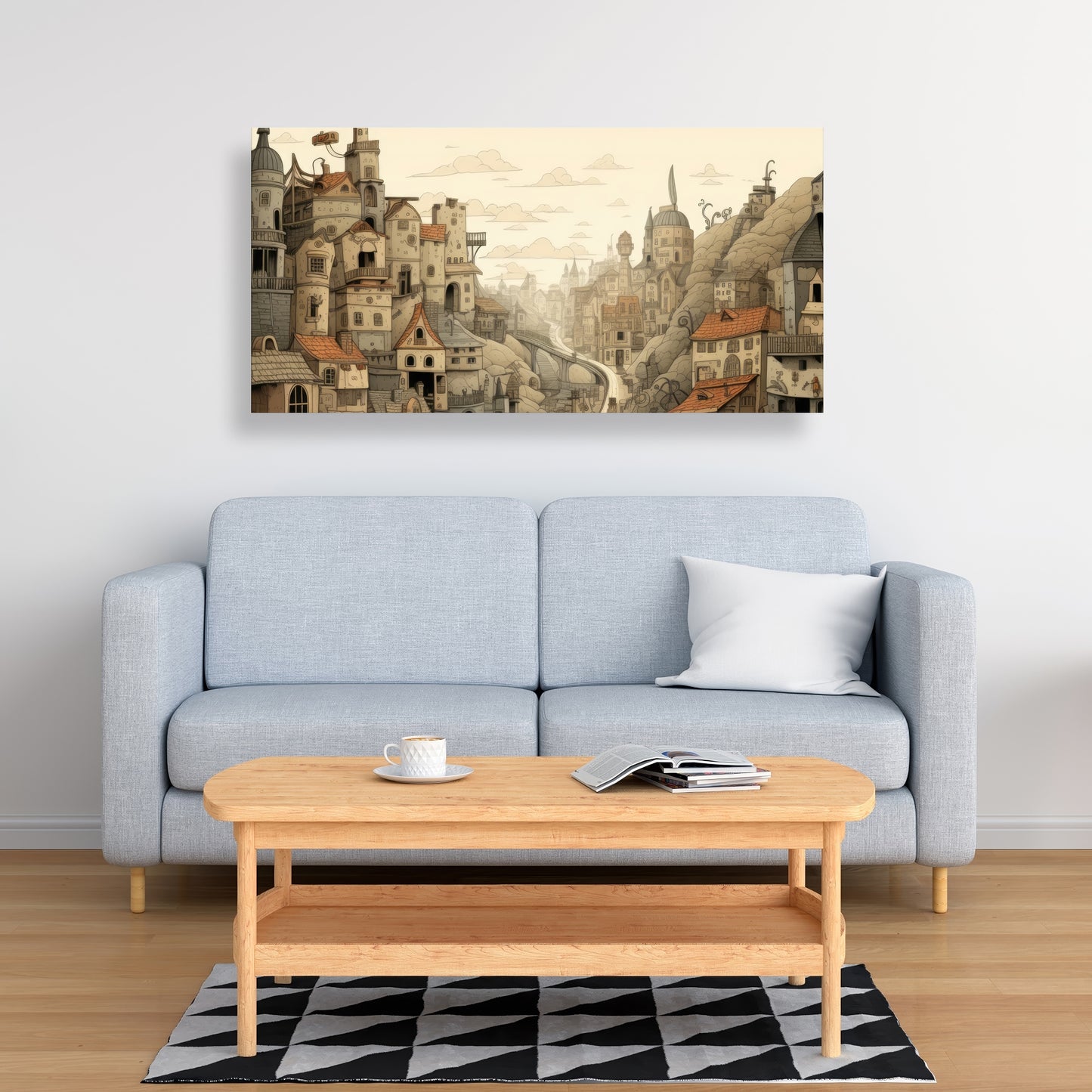Intricate Town Hall - Beige Canvas for Elegant Home Decor
