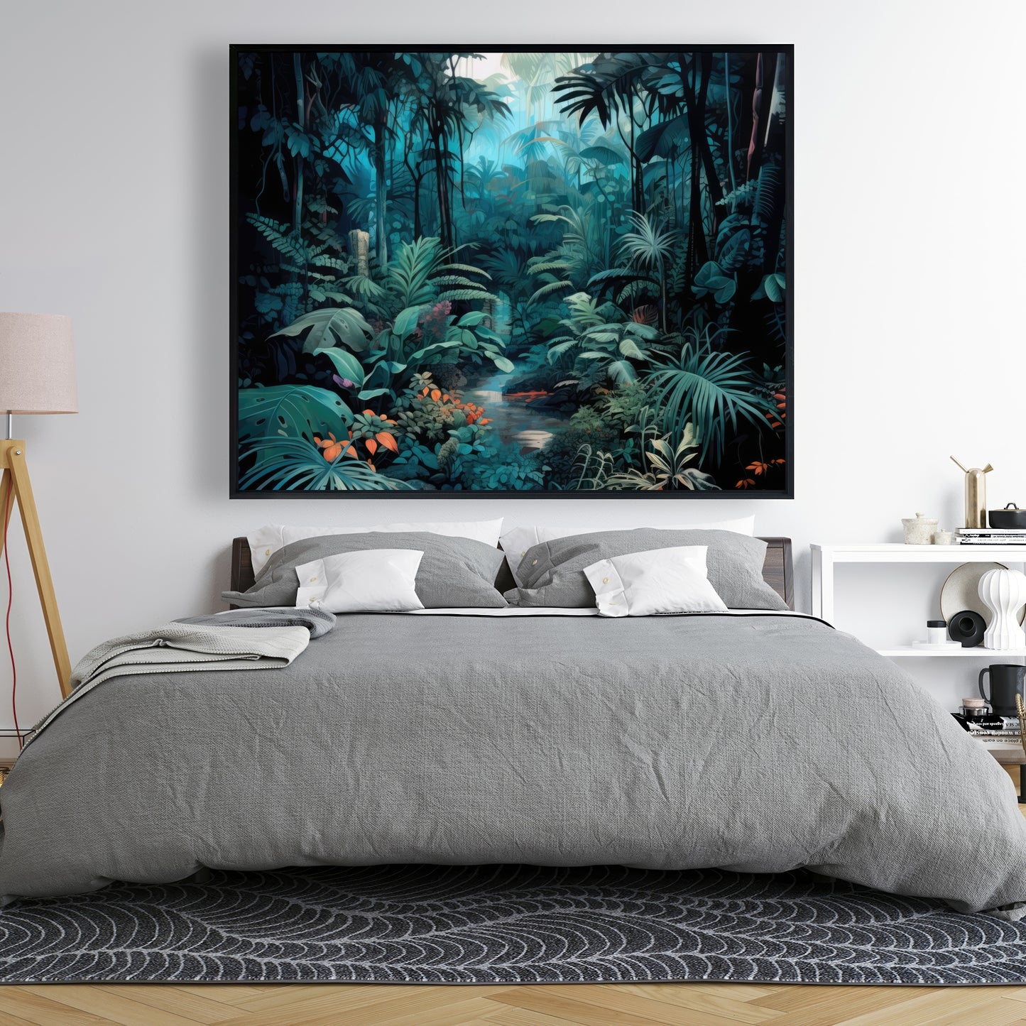 Deep in the Jungle - Blue Framed Canvas for Home Decor