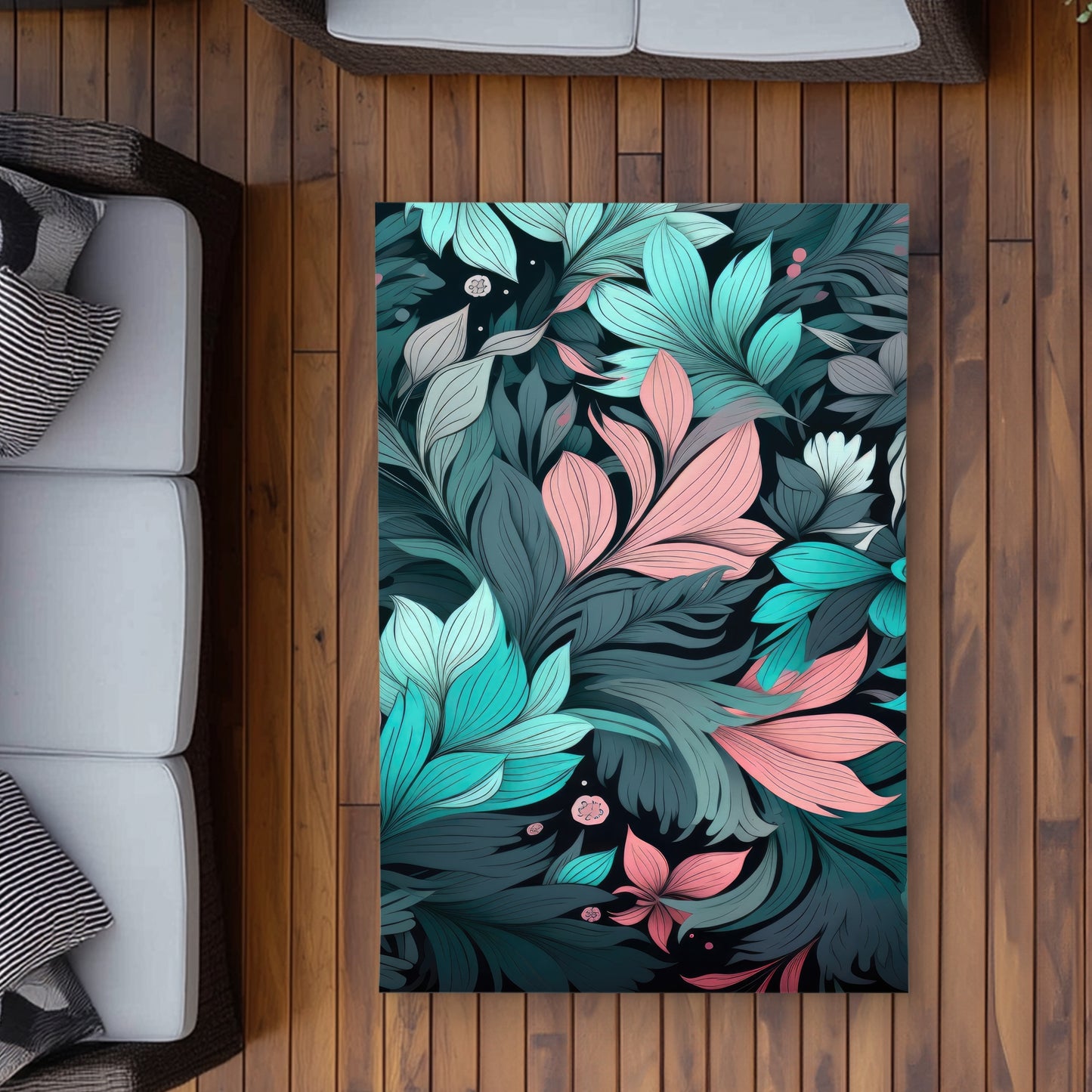 Neon Leaves - Turquoise Outdoor Area Rug for Home Decor